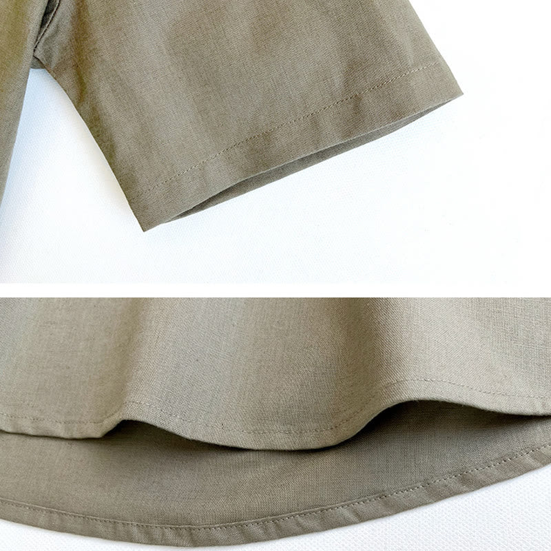 Koszula męska z krótkim rękawem i guzikami z lnu w jednolitym kolorze z Buddha Stones - image 6