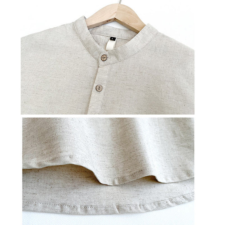 Koszula męska z krótkim rękawem i guzikami z lnu w jednolitym kolorze z Buddha Stones - image 12