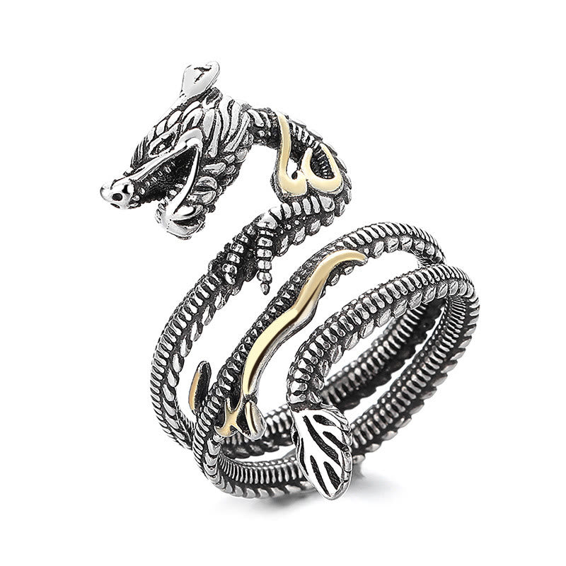 Pierścień Buddha Stones Vintage Dragon Pattern Miedziany Siła