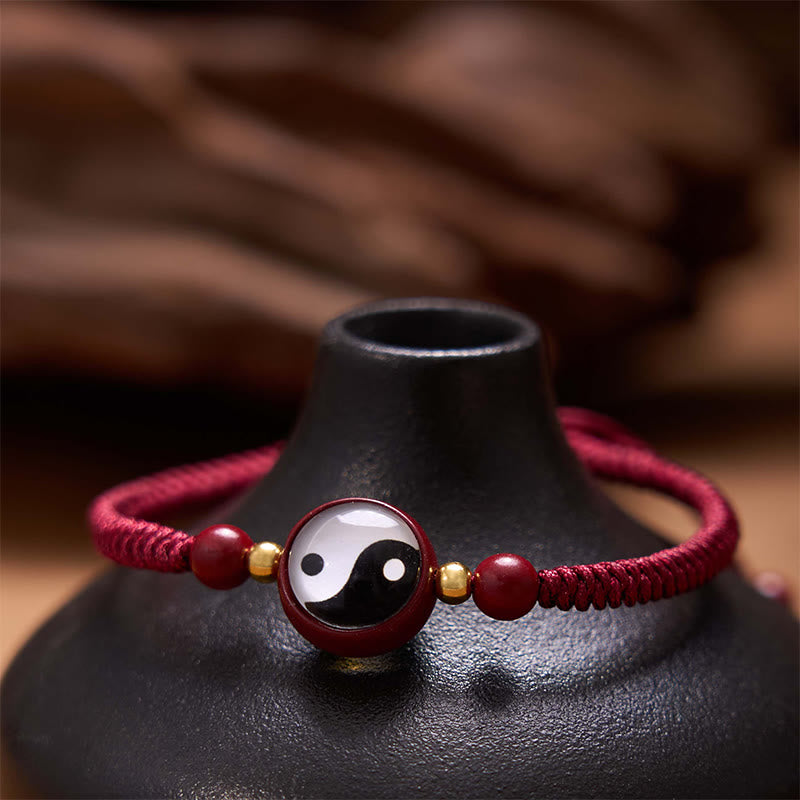 Buddha Stones Szczęśliwy Cynober Czerwony Sznurek Yin Yang Symbol Bagua Błogosławieństwo Bransoletka - image 1