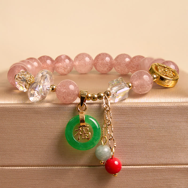 Buddha Stones Truskawkowe Kwarc Jade Fu Charakter Uzdrawiająca Bransoletka