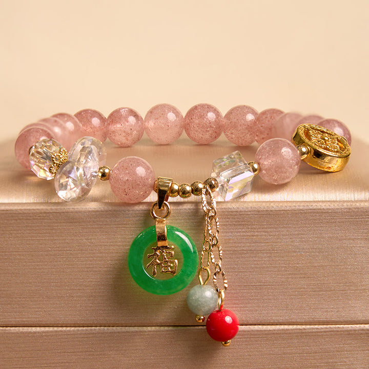 Buddha Stones Truskawkowe Kwarc Jade Fu Charakter Uzdrawiająca Bransoletka