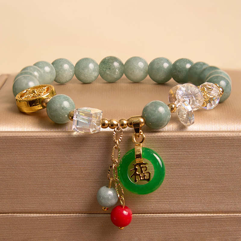 Buddha Stones Truskawkowe Kwarc Jade Fu Charakter Uzdrawiająca Bransoletka