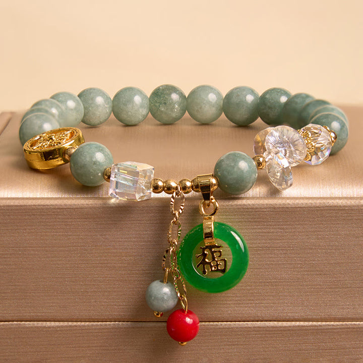 Buddha Stones Truskawkowe Kwarc Jade Fu Charakter Uzdrawiająca Bransoletka