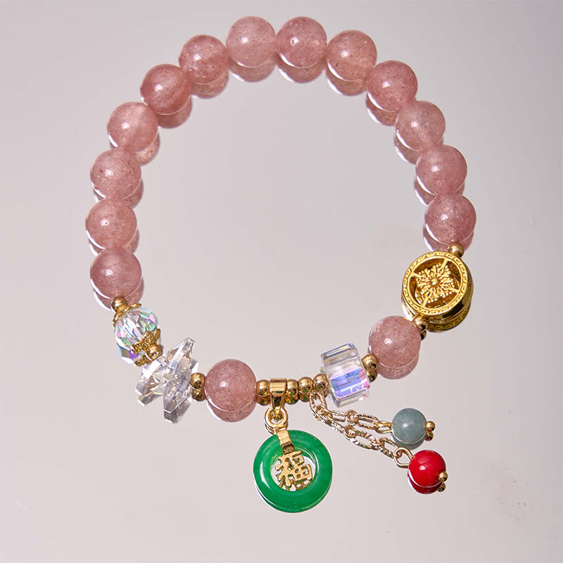 Buddha Stones Truskawkowe Kwarc Jade Fu Charakter Uzdrawiająca Bransoletka