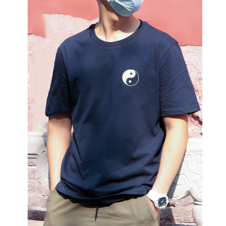 Buddha Stones męska letnia koszulka z okrągłym dekoltem i krótkim rękawem Yin Yang z bawełny - image 3