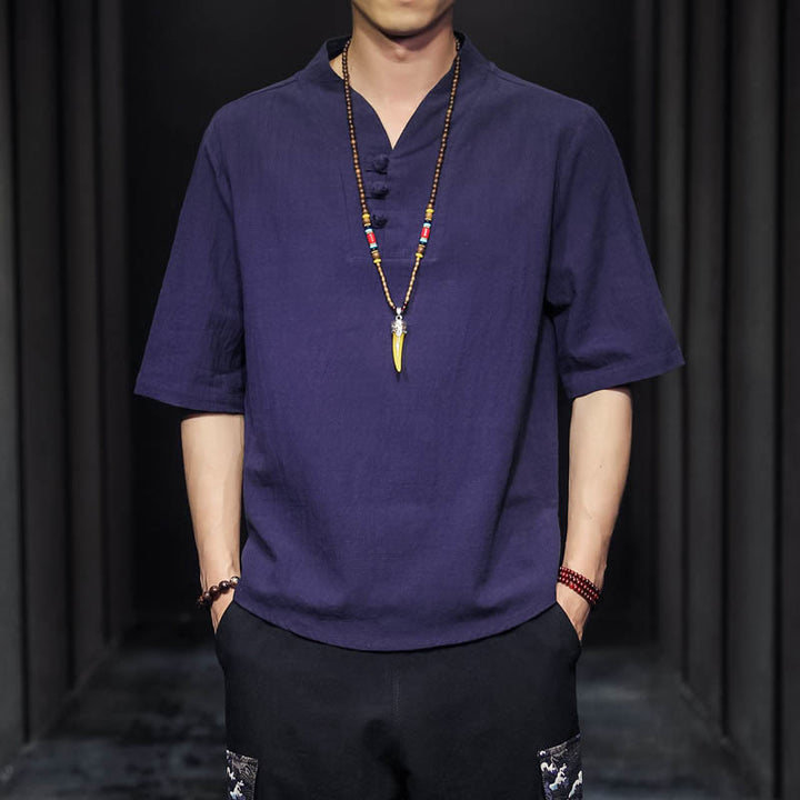 Koszula męska z krótkim rękawem, letnia, casualowa, z Buddha Stones, bawełniana - SlateBlue - US/UK/AU46， EU56 (5XL) - image 24