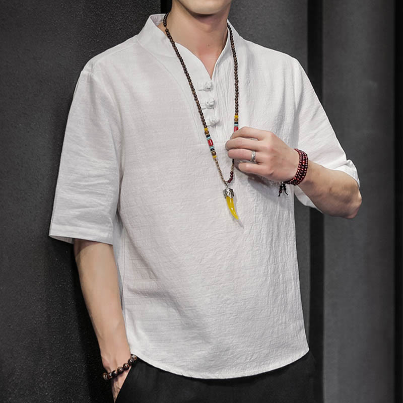 Koszula męska z krótkim rękawem, letnia, casualowa, z Buddha Stones, bawełniana - image 6