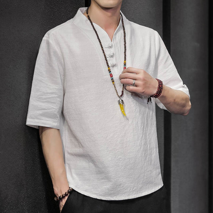 Koszula męska z krótkim rękawem, letnia, casualowa, z Buddha Stones, bawełniana - image 6