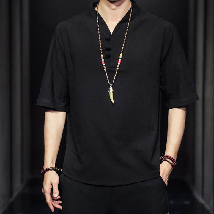 Koszula męska z krótkim rękawem, letnia, casualowa, z Buddha Stones, bawełniana - image 9