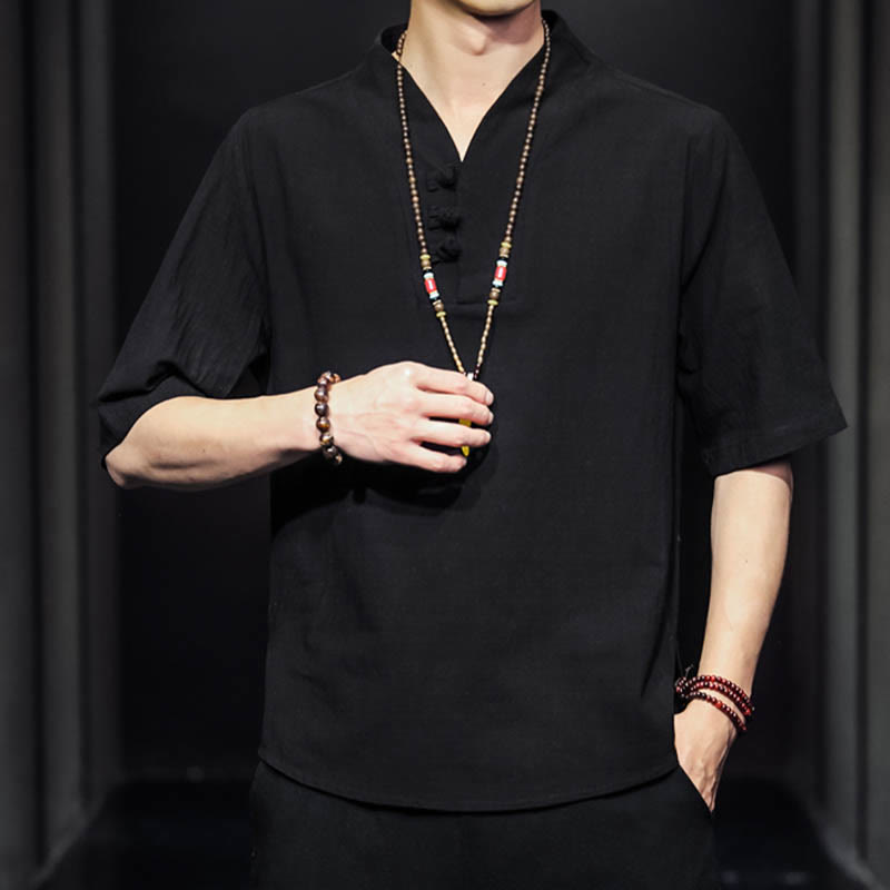 Koszula męska z krótkim rękawem, letnia, casualowa, z Buddha Stones, bawełniana - image 12