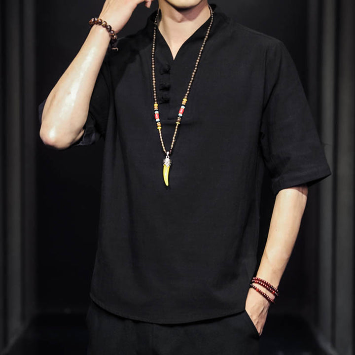 Koszula męska z krótkim rękawem, letnia, casualowa, z Buddha Stones, bawełniana - image 11