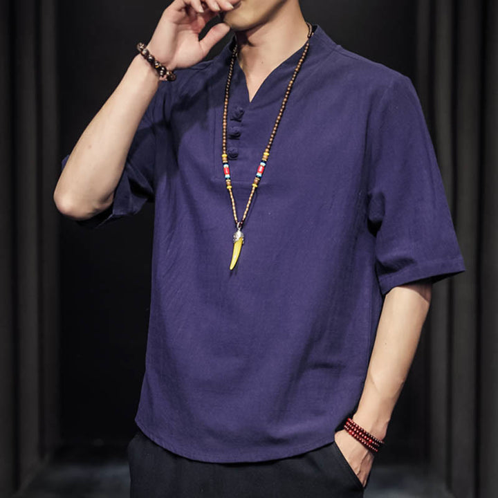 Koszula męska z krótkim rękawem, letnia, casualowa, z Buddha Stones, bawełniana - image 28