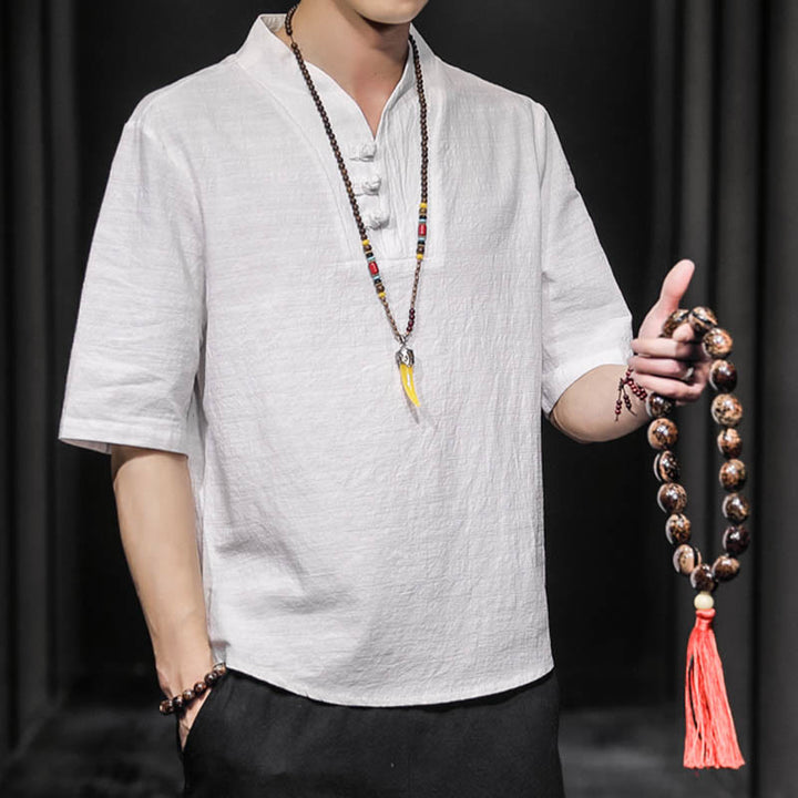 Koszula męska z krótkim rękawem, letnia, casualowa, z Buddha Stones, bawełniana - image 7