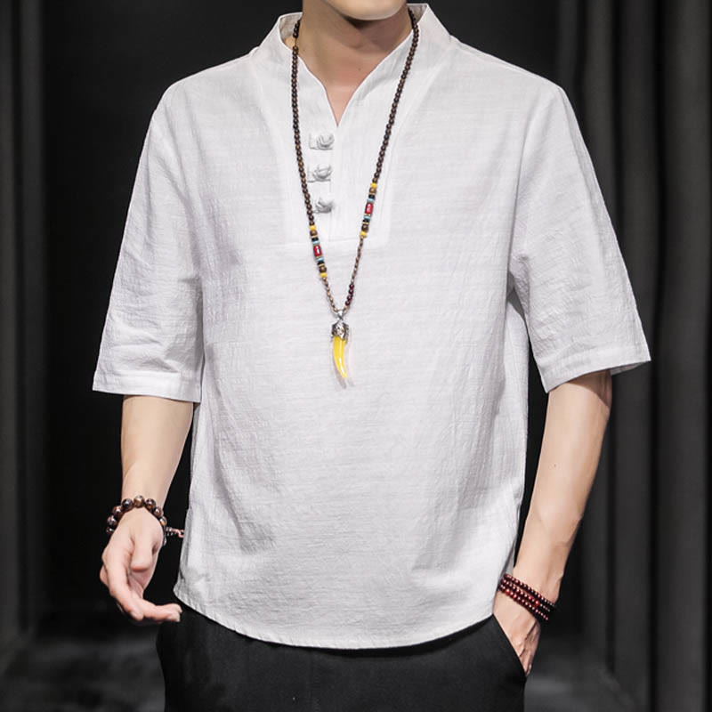 Koszula męska z krótkim rękawem, letnia, casualowa, z Buddha Stones, bawełniana - image 5