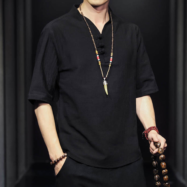 Koszula męska z krótkim rękawem, letnia, casualowa, z Buddha Stones, bawełniana - image 13