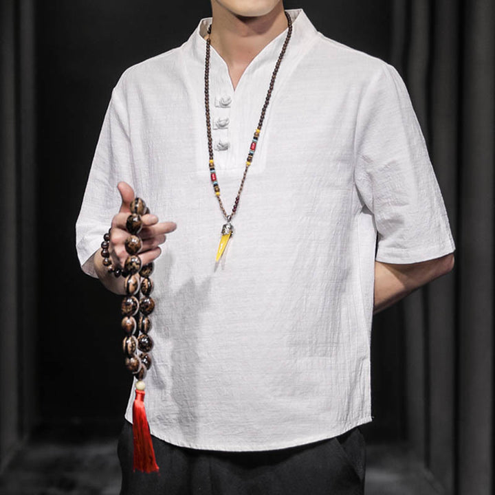 Koszula męska z krótkim rękawem, letnia, casualowa, z Buddha Stones, bawełniana - image 4