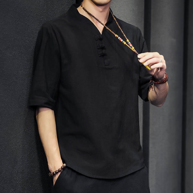 Koszula męska z krótkim rękawem, letnia, casualowa, z Buddha Stones, bawełniana - image 15