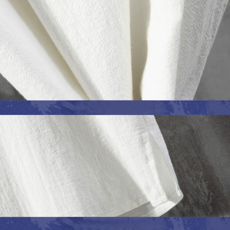 Buddha Stones -Guzik Jednolity Kolor Chiński Garnitur Tang Koszula Z Pół Rękawem Lniana Męska Odzież - image 3