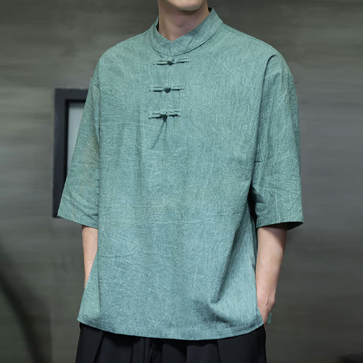 Buddha Stones Męski Chiński Żabkowy Garnitur Tang Koszula Z Pół Rękawa Bawełnianego Lnianego - image 18