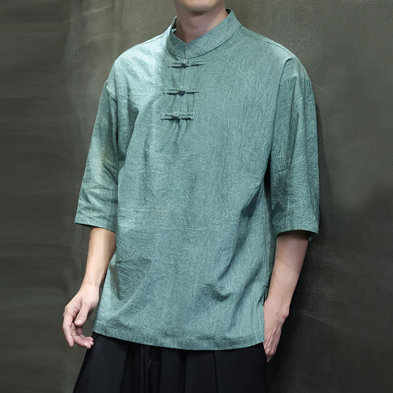 Buddha Stones Męski Chiński Żabkowy Garnitur Tang Koszula Z Pół Rękawa Bawełnianego Lnianego - image 21