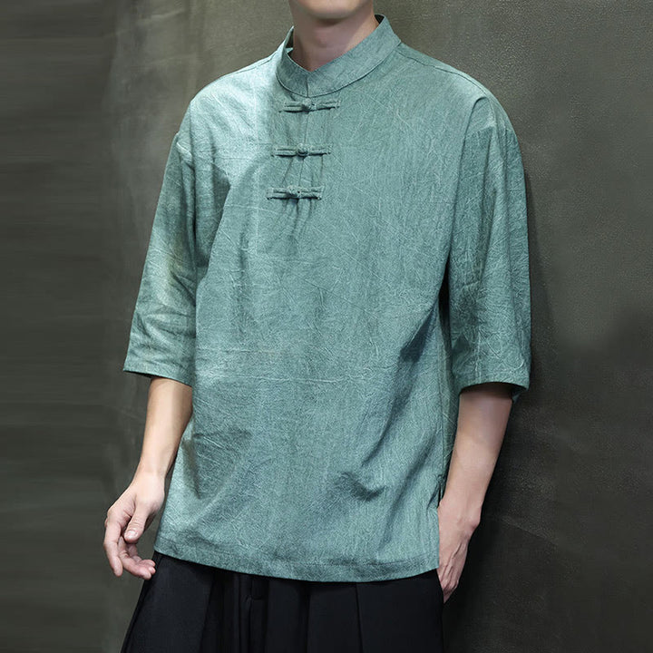 Buddha Stones Męski Chiński Żabkowy Garnitur Tang Koszula Z Pół Rękawa Bawełnianego Lnianego - image 21