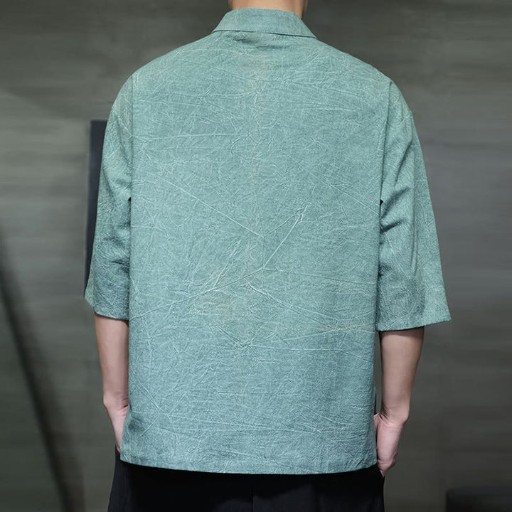 Buddha Stones Męski Chiński Żabkowy Garnitur Tang Koszula Z Pół Rękawa Bawełnianego Lnianego - image 12