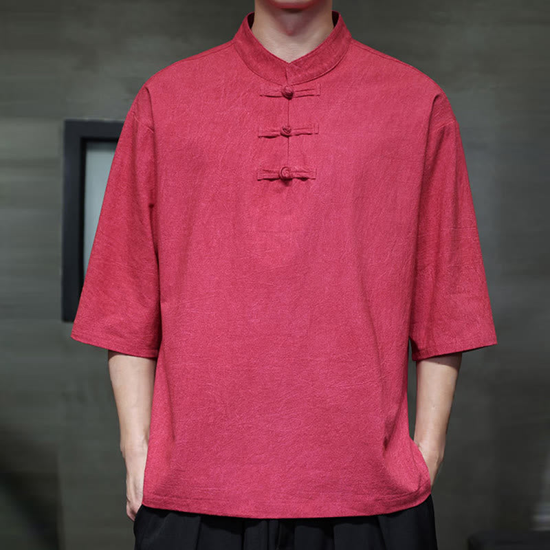 Buddha Stones Męski Chiński Żabkowy Garnitur Tang Koszula Z Pół Rękawa Bawełnianego Lnianego - image 24