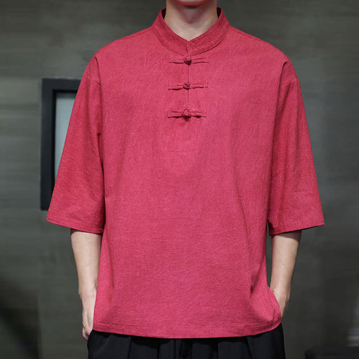 Buddha Stones Męski Chiński Żabkowy Garnitur Tang Koszula Z Pół Rękawa Bawełnianego Lnianego - image 24