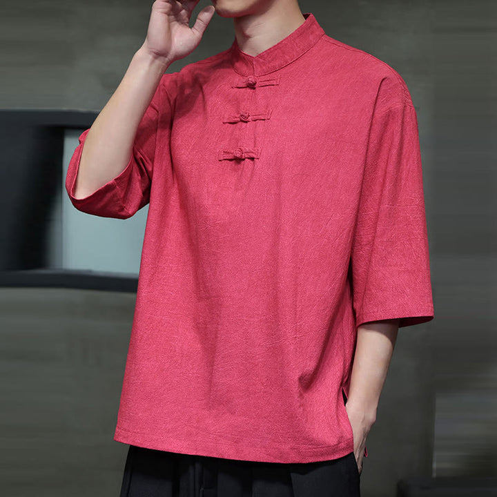 Buddha Stones Męski Chiński Żabkowy Garnitur Tang Koszula Z Pół Rękawa Bawełnianego Lnianego - image 31