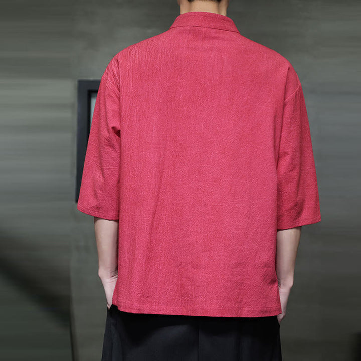 Buddha Stones Męski Chiński Żabkowy Garnitur Tang Koszula Z Pół Rękawa Bawełnianego Lnianego - image 25