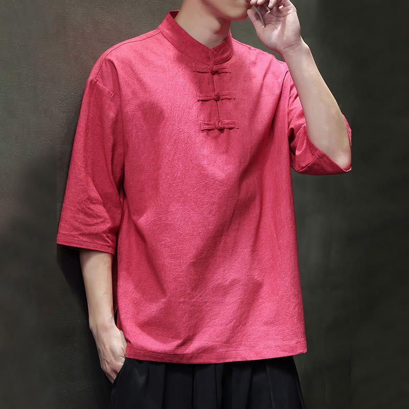 Buddha Stones Męski Chiński Żabkowy Garnitur Tang Koszula Z Pół Rękawa Bawełnianego Lnianego - image 36