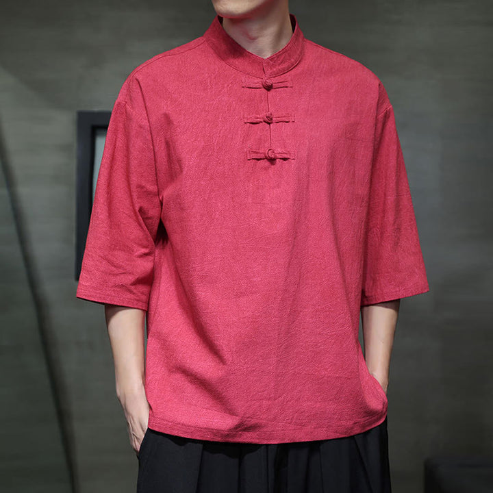 Buddha Stones Męski Chiński Żabkowy Garnitur Tang Koszula Z Pół Rękawa Bawełnianego Lnianego - image 29