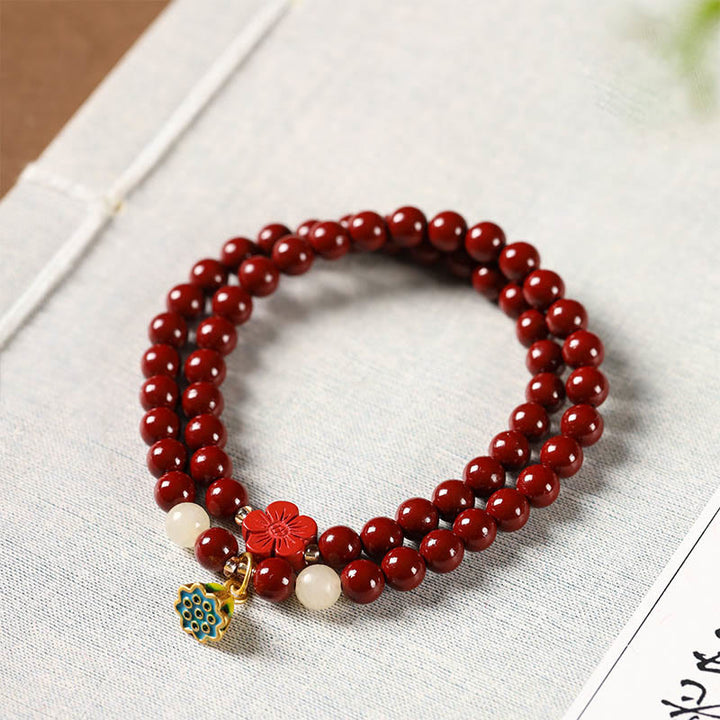 Bransoletka z podwójnym owinięciem i błogosławieństwem Buddha Stones Cinnabar Lotus Charm
