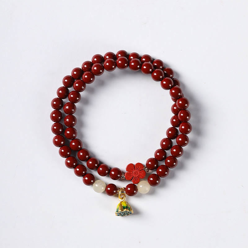 Bransoletka z podwójnym owinięciem i błogosławieństwem Buddha Stones Cinnabar Lotus Charm