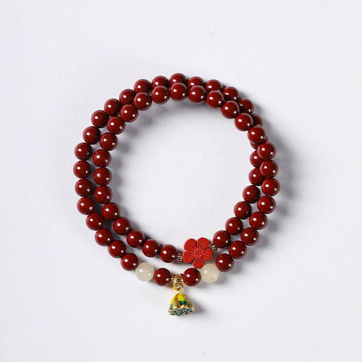 Bransoletka z podwójnym owinięciem i błogosławieństwem Buddha Stones Cinnabar Lotus Charm