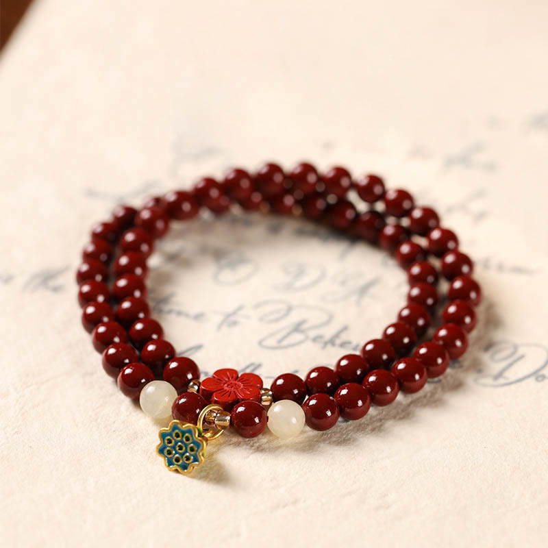 Bransoletka z podwójnym owinięciem i błogosławieństwem Buddha Stones Cinnabar Lotus Charm