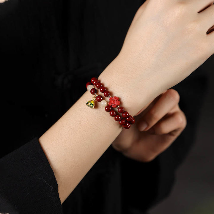 Bransoletka z podwójnym owinięciem i błogosławieństwem Buddha Stones Cinnabar Lotus Charm