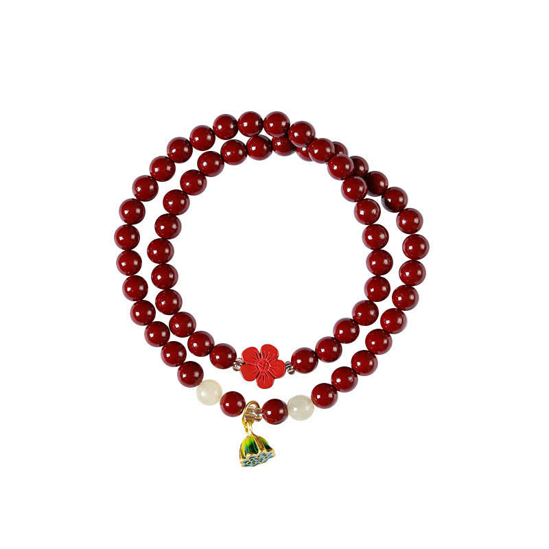 Bransoletka z podwójnym owinięciem i błogosławieństwem Buddha Stones Cinnabar Lotus Charm