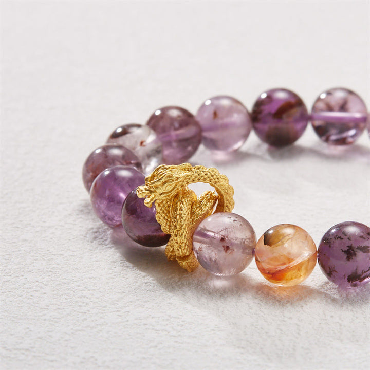 Buddha Stones Fioletowy Fantom Miedziany Pozłacany Smok Bransoletka Mądrości