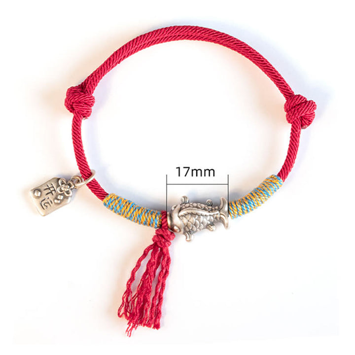 Bransoletka ochronna na szczęście z Buddha Stones 999 ze srebra próby 925 i czerwoną nicią Lucky Koi Fish
