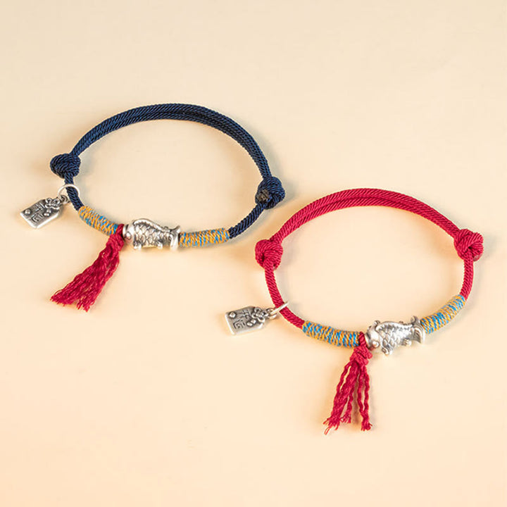 Bransoletka ochronna na szczęście z Buddha Stones 999 ze srebra próby 925 i czerwoną nicią Lucky Koi Fish - image 1