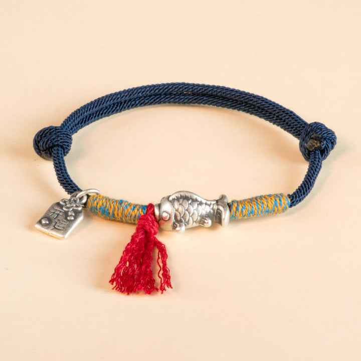 Bransoletka ochronna na szczęście z Buddha Stones 999 ze srebra próby 925 i czerwoną nicią Lucky Koi Fish - Głęboki błękit (obwód nadgarstka 14-18 cm) - image 12