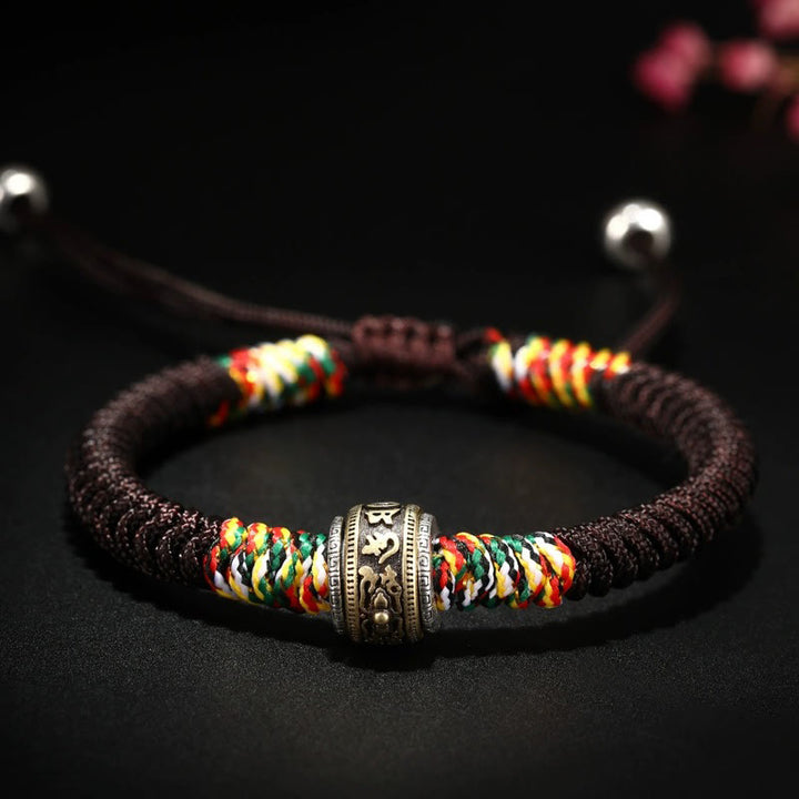 Buddha Stones 925 Srebro Sterlingowe Om Mani Padme Hum King Kong Knot Wiara Bransoletka