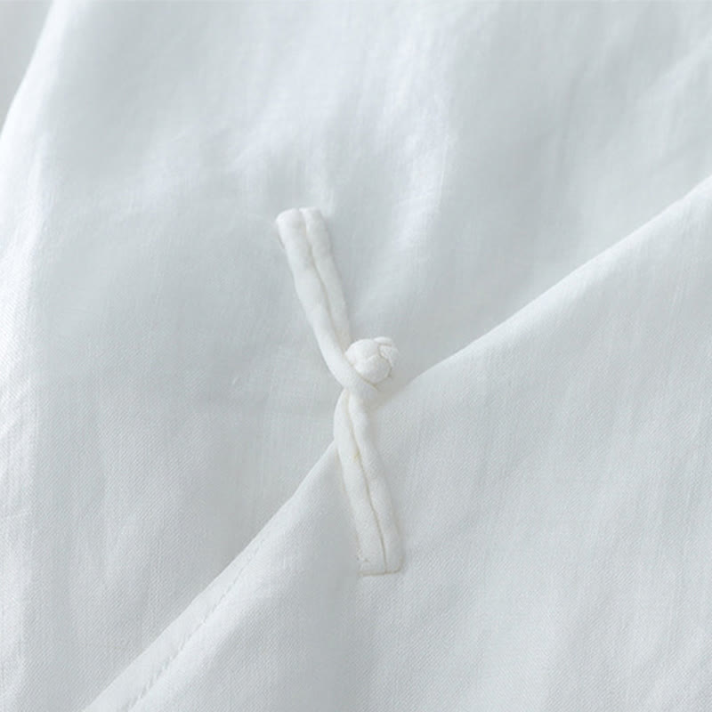 Koszula z bawełny i lnu w jednolitym kolorze z Buddha Stones - image 3