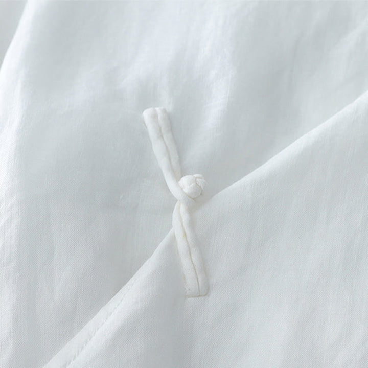 Koszula z bawełny i lnu w jednolitym kolorze z Buddha Stones - image 3