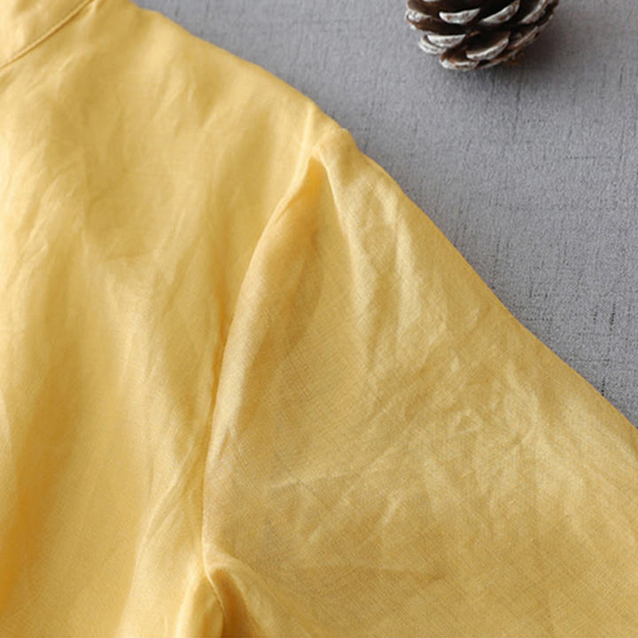 Koszula z bawełny i lnu w jednolitym kolorze z Buddha Stones - image 11