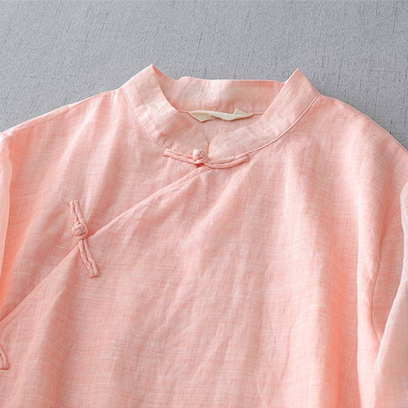 Koszula z bawełny i lnu w jednolitym kolorze z Buddha Stones - image 19