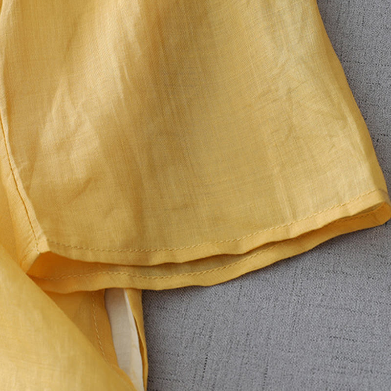 Koszula z bawełny i lnu w jednolitym kolorze z Buddha Stones - image 13