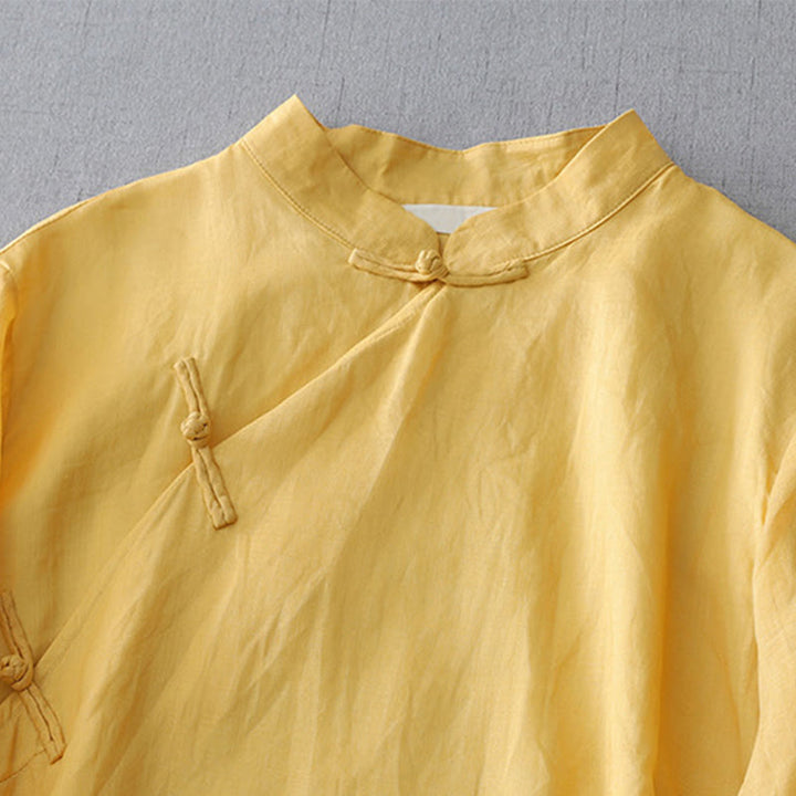 Koszula z bawełny i lnu w jednolitym kolorze z Buddha Stones - image 8